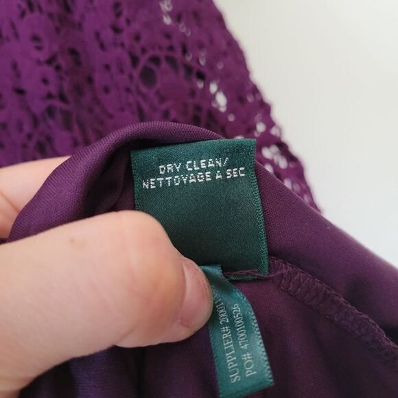 Lauren Ralph Lauren Dress Deep Purple Lace Overlay 3/4 Sleeves XS - Picture 5 of 7